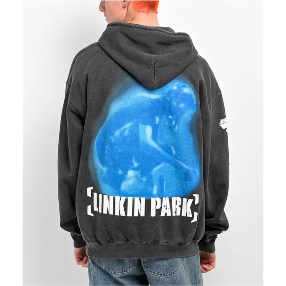 Linkin Park X Brooklyn Projects Men's Overspray Black Wash Zip Hoodie Sweatshirt - Picture 6 of 6